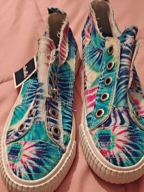 Tie-Dye Slip-On Canvas Sneakers - Blue, Teal & Pink